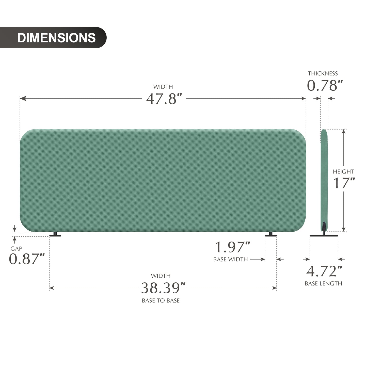Freestanding Desk Divider, 48"x18", Aqua
