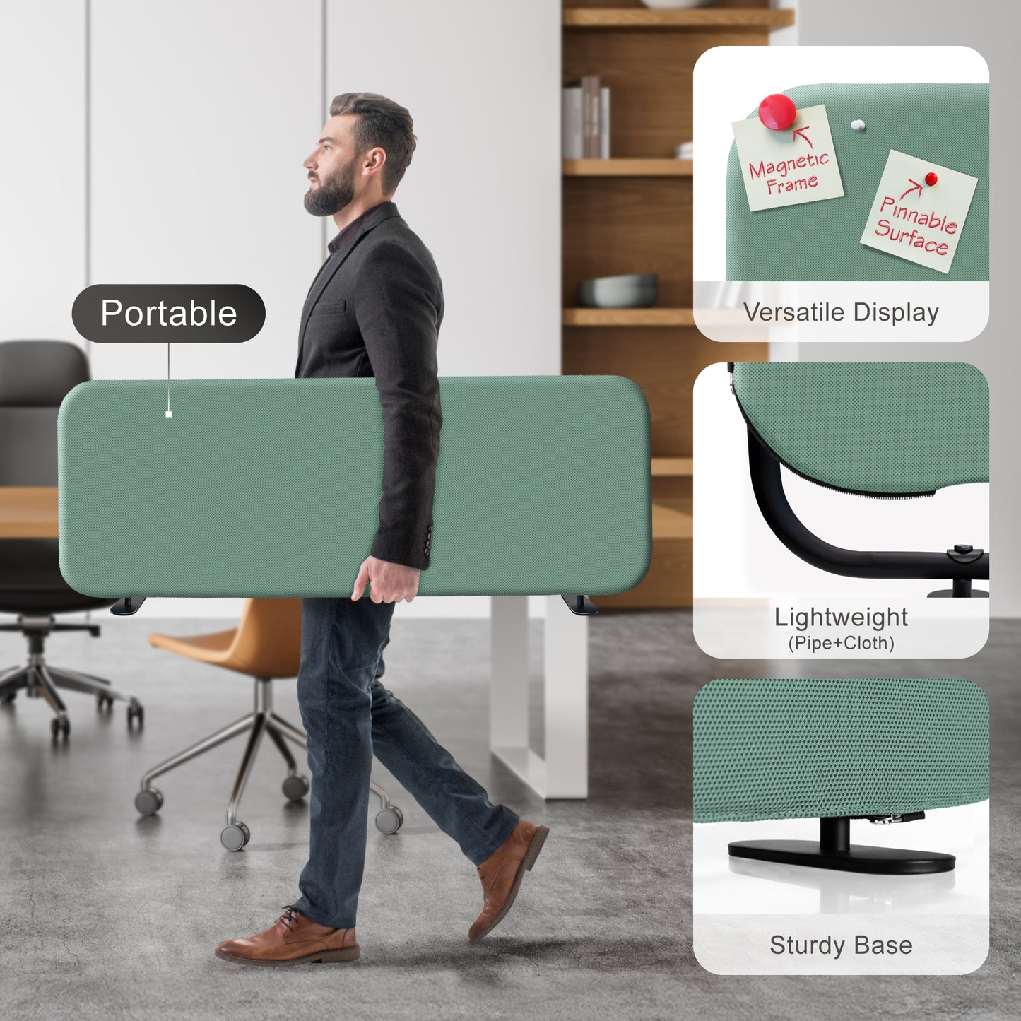 Freestanding Desk Divider, 48"x18", Aqua