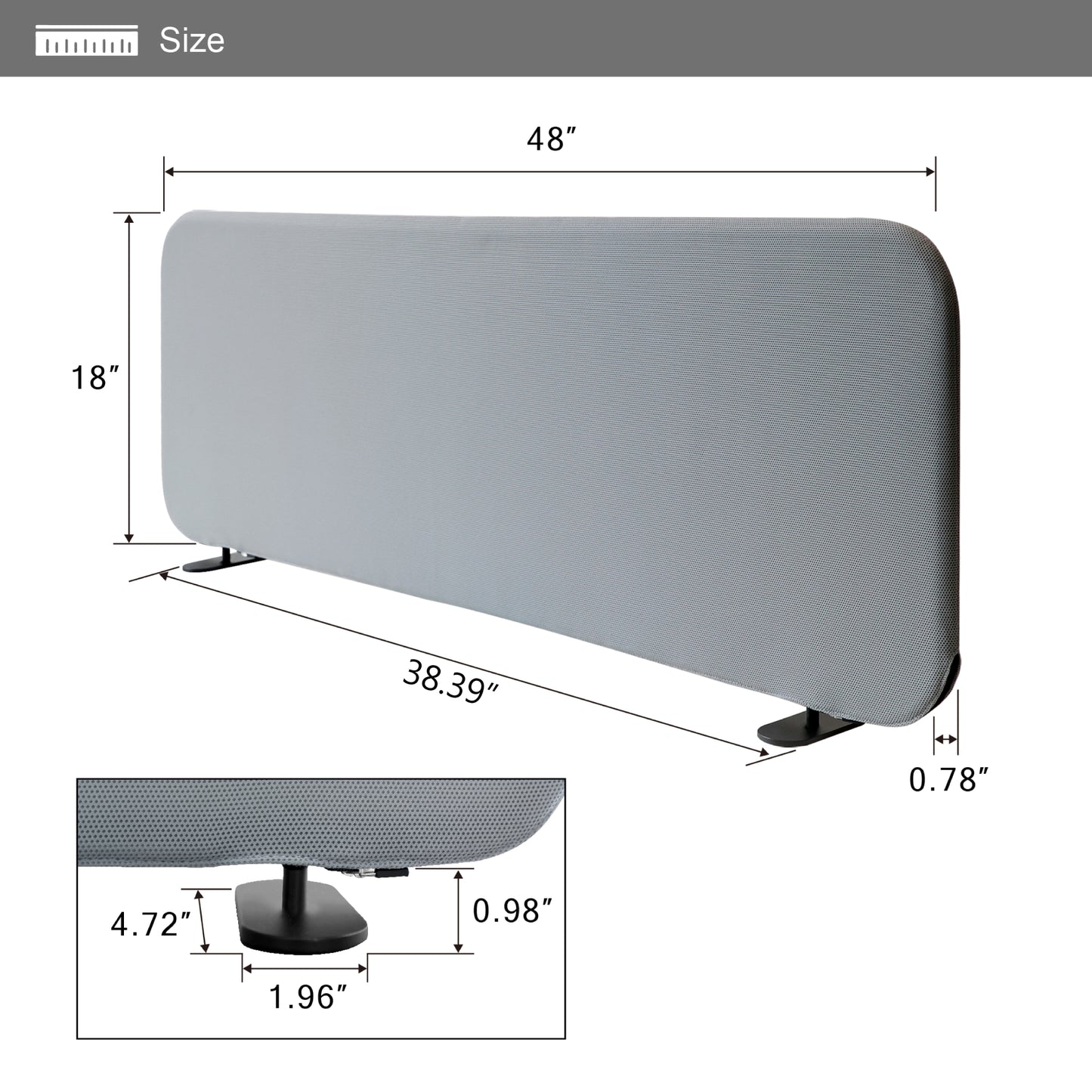 Freestanding Desk Divider 48"x18", Steel