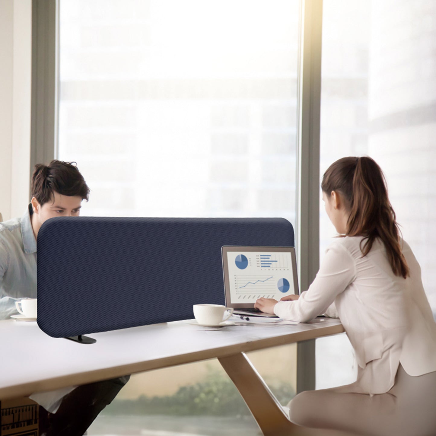 Freestanding Desk Divider, 48"x18", Cobalt